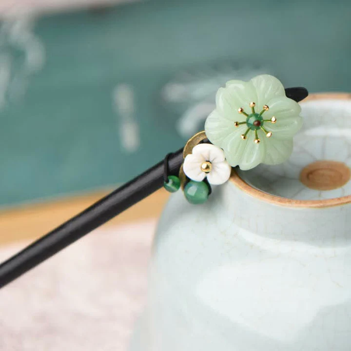 Bodhi Stones Green Aventurine Flower Agate Positivity Hairpin Decoration