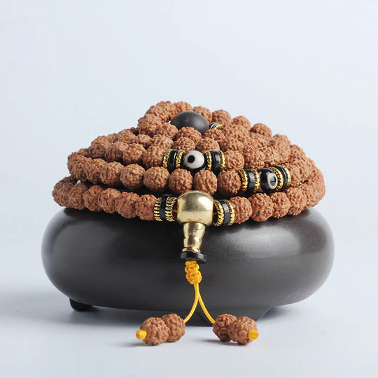 Bodhi Stones 108 Mala Beads Rudraksha Bodhi Seed Dzi Bead Luck Wealth Bracelet