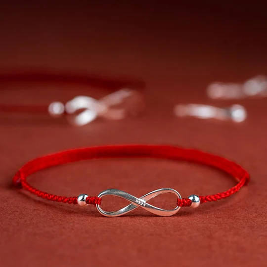 Bodhi Stones 925 Sterling Silver Endless Knot Protection Luck Red String Bracelet Anklet