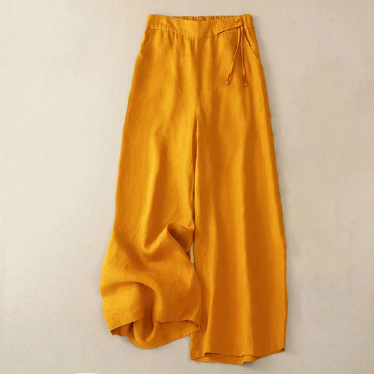 Bodhi Stones Casual Solid Color One Button Cotton Women's Wide Leg Pants With Pockets