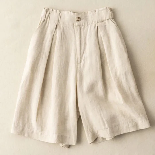 Bodhi Stones Casual Solid Color Button Zipper Cotton Linen Women's Shorts With Pockets