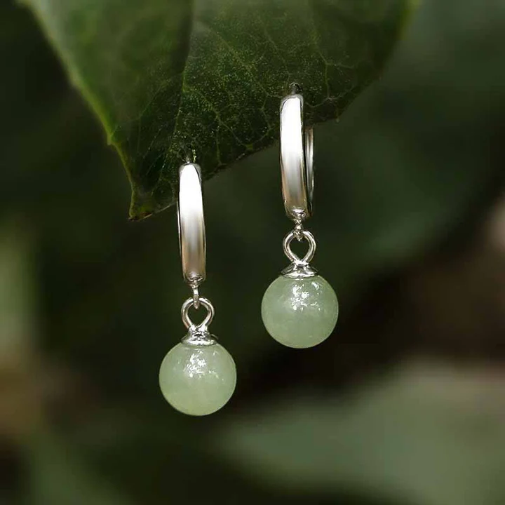 Bodhi Stones Round Jade Bead Prosperity Earrings
