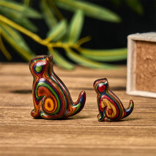 Bodhi Stones 2Pcs Mini Rainbow Eucalyptus Sitting Cat Carved Reduce Stress Decoration