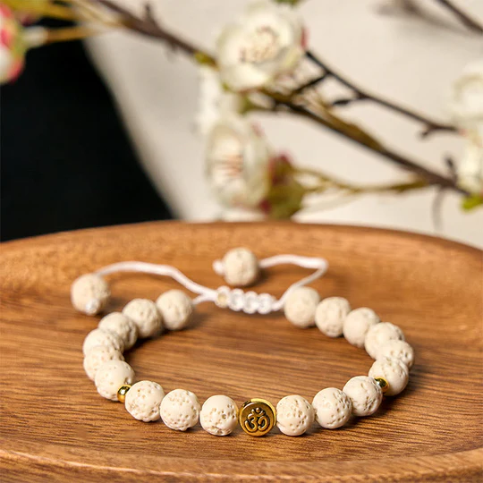 Bodhi Stones White Lava Rock Om Symbol Healing Calm Bracelet