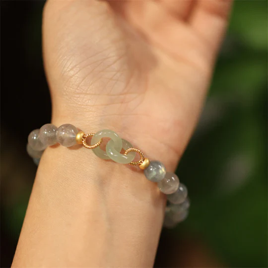 Bodhi Stones Natural Moonstone Heitan Jade Peace Buckle Healing Bracelet