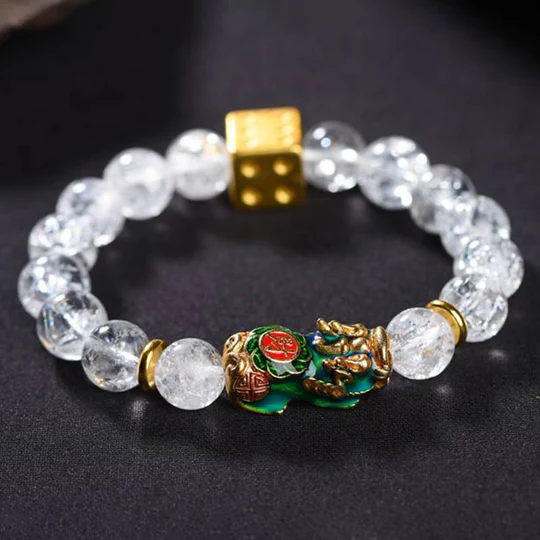 Bodhi Stones Color-Changing Pixiu White Crystal Dice Wealth Bracelet