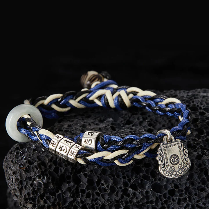 Bodhi Stones 925 Sterling Silver Om Mani Padme Hum Swastika Handmade Protection Bracelet
