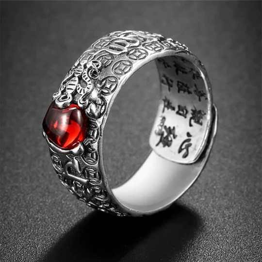 Bodhi Stones FengShui PiXiu Red Garnet Wealth Ring