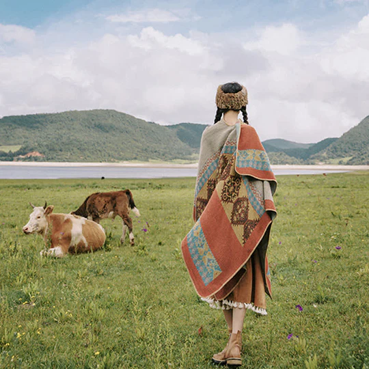 Bodhi Stones Tibetan Shawl Diamond Pattern Winter Warm Cloak Scarf