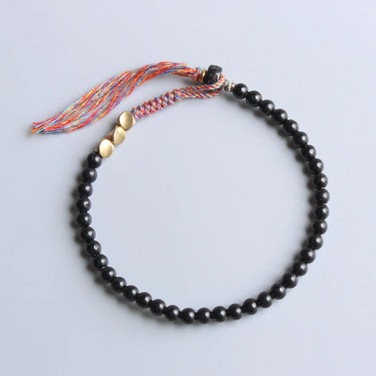Bodhi Stones Handmade Tibetan Black Onyx Tassel Bracelet
