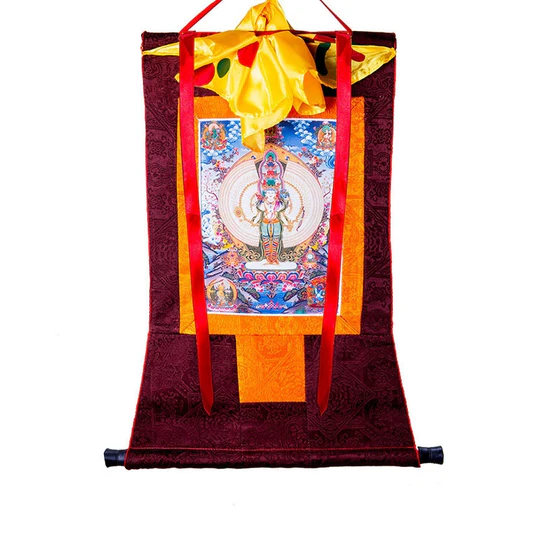 Bodhi Stones Tibetan Thousand-handed Avalokitesvara Framed Thangka Blessing Decoration