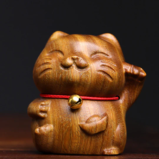 Bodhi Stones Green Sandalwood Small Mini Cute Lucky Cat Peace Decorations