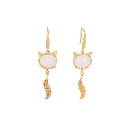 Bodhi Stones FengShui White Jade Fox Fortune Earrings