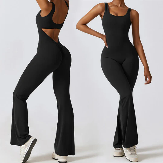 Bodhi Stones Women Workout Sleeveless Jumpsuit Flare Pants Sports Fitness Yoga Bodysuit