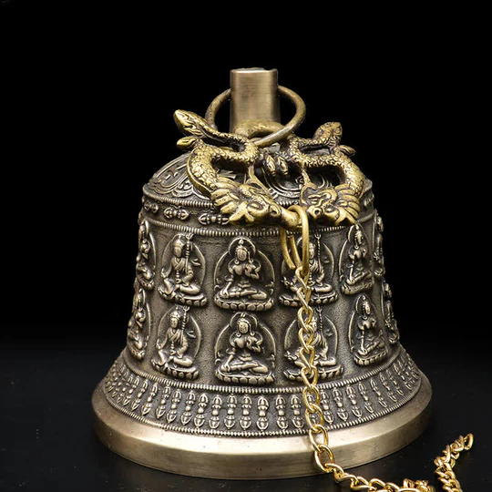 Bodhi Stones Tibetan Engraved Buddha Dragon Wind Chime Bell Copper Luck Wall Hanging Decoration