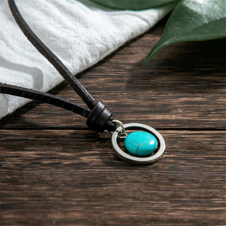 Bodhi Stones Round Turquoise Stone Protection Strength Necklace Pendant