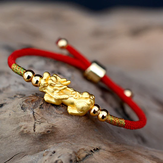 Bodhi Stones 24K Gold-Plated PiXiu Luck Red String Bracelet