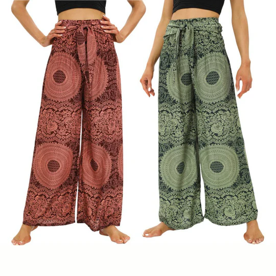 Bodhi Stones Boho Lace-up Wide Leg Pants Women's Yoga Pants
