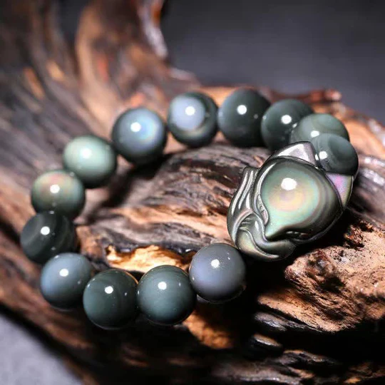 Bodhi Stones Rainbow Obsidian Fox Healing Positive Bracelet