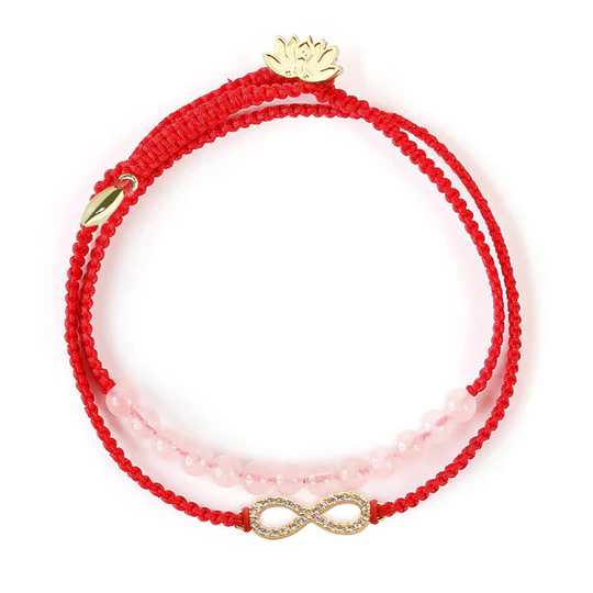 Bodhi Stones Tibetan Handmade Lotus Pink Crystal Soothing Red String Bracelet