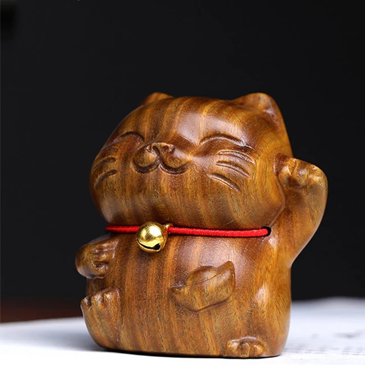 Bodhi Stones Green Sandalwood Small Mini Cute Lucky Cat Peace Decorations