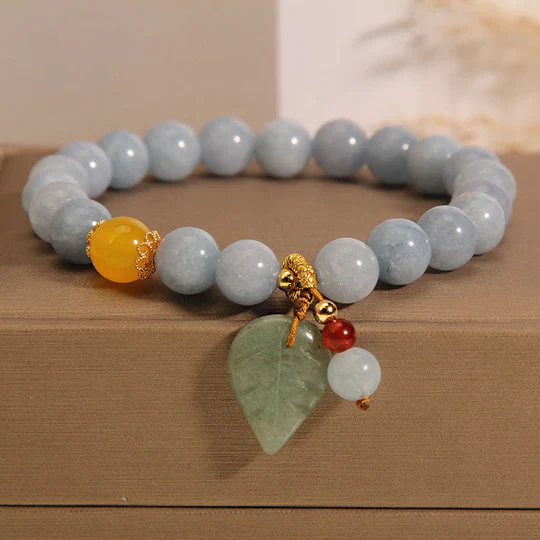 Bodhi Stones Aquamarine Jade Leaf Healing Charm Bracelet