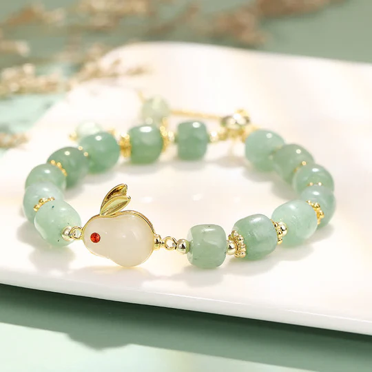 Bodhi Stones Year of the Rabbit Natural Green Aventurine Luck Bead Bracelet