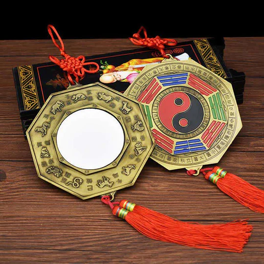 Bodhi Stones Feng Shui Bagua Map Five-Emperor Coins Chinese Knotting Harmony Energy Map