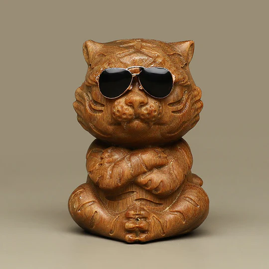 Bodhi Stones Small Green Sandalwood Tiger Engraved Positive Desk Decorations