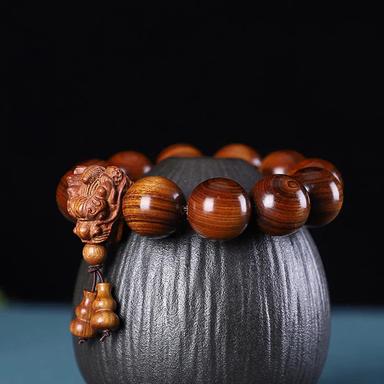 Bodhi Stones Rosewood Green Sandalwood Small Leaf Red Sandalwood Dragon Carved Protection Bracelet