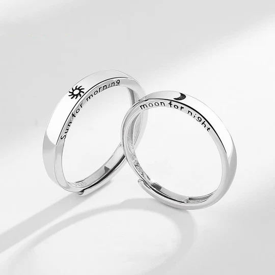 Bodhi Stones 925 Sterling Silver Sun Moon Protection Adjustable Couple Ring