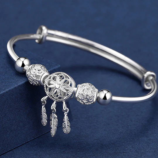 Bodhi Stones Tibetan White Copper Blessing Dream Catcher Charm Bracelet