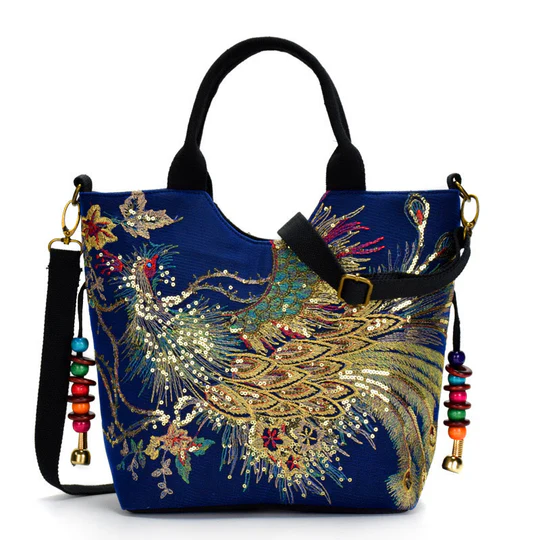 Bodhi Stones Peacock Double-sided Embroidery Tote Bag Shoulder Bag Crossbody Bag 6 Reviews