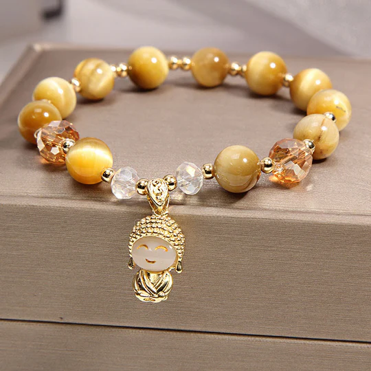 Bodhi Stones Yellow Tiger Eye Meditation Buddha Protection Bracelet