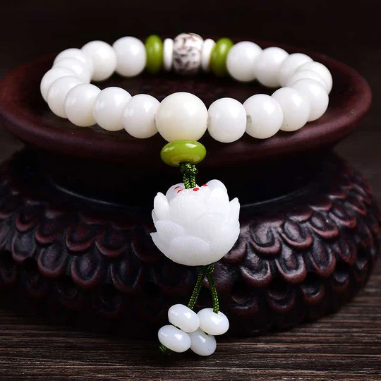 Bodhi Stones Lotus Natural White Bodhi Seed Luck Bracelet
