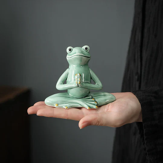 Bodhi Stones Meditating Ceramic Zen Frog Statue Decoration