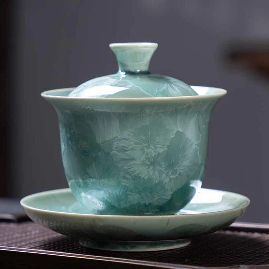 Bodhi Stones Traditional Glaze Ceramic Gaiwan Sancai Teacup Kung Fu Tea Cup And Saucer With Lid 180ml