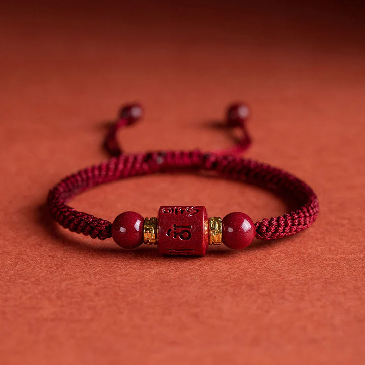 Bodhi Stones Tibet Cinnabar Om Mani Padme Hum Engraved Blessing Braided Bracelet