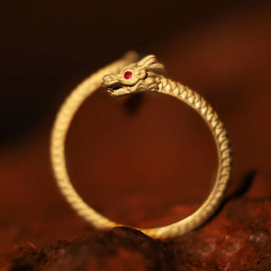 Bodhi Stones 925 Sterling Silver Vintage Year of the Dragon Luck Protection Strength Adjustable Ring