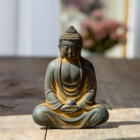 Bodhi Stones Tibetan Meditating Buddha Iron Powder Rust Cast Resin Statue Serenity Decoration
