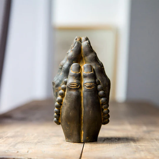 Bodhi Stones Handmade Buddha Hand Namaste Iron Powder Rust Cast Resin Statue Decoration