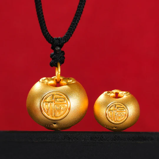 Bodhi Stones 999 Gold Fu Character Wish Lock Pattern Luck Rope Necklace Pendant