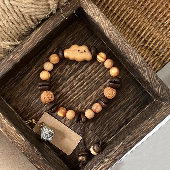 Buddha Stones Natural Irregular Cloud Coffee Beans Sandalwood Protection Bracelet