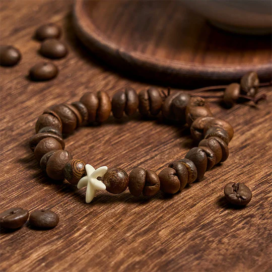 Bodhi Stones Handmade Natural Coffee Beans Wood Beads Starfish Bracelet