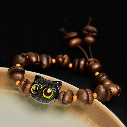 BODHI Stones Handmade Natural Coffee Beans Cat Head Bodhi Seed Claw Paw Peace Bracelet