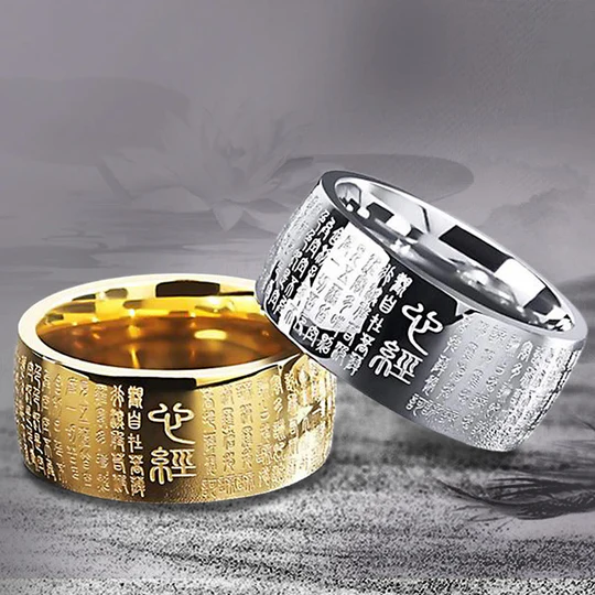 Bodhi Stones FengShui Buddhism Ancient Heart Sutra Lucky Ring