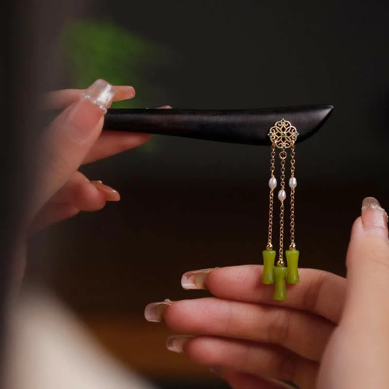 Bodhi Stones Natural Peridot Ebony Wood Love Tassels Hairpin