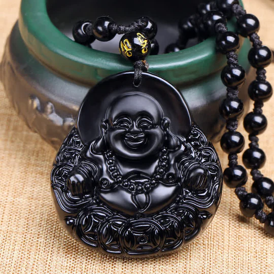 Bodhi Stones Laughing Bodhi Black Obsidian Strength Protection Pendant Necklace