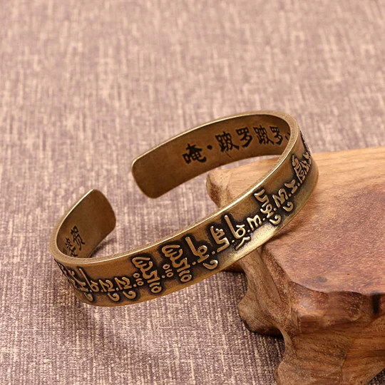 Bodhi Stones Tibetan Mahāpratisarā Mantra Sanskrit Copper Brass Healing Bracelet Bangle