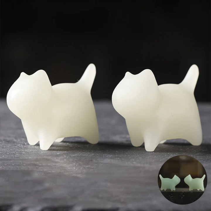 Bodhi Stones 2Pcs Mini Cute Cat Glowstone Luminous Lucky Cat Energy Decoration